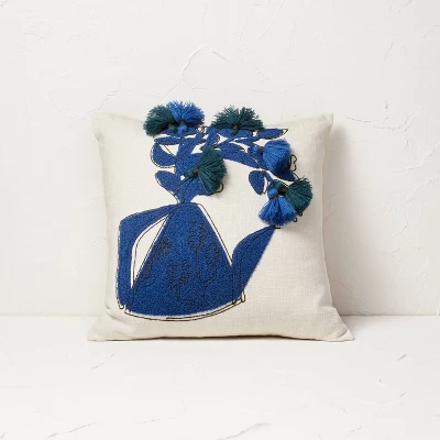 Floral Watering Pitcher Square Throw Pillow With Tassels - Opalhouse™ Designed With Jungalow™ - Image 4