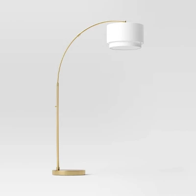 Knurled Metal Arc Floor Lamp With Tiered Shade Brass - Threshold™ - Image 4