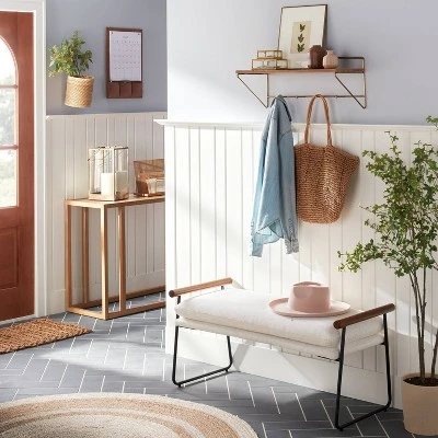 24" Wood & Brass Wall Shelf With Hooks - Hearth & Hand⢠With Magnolia