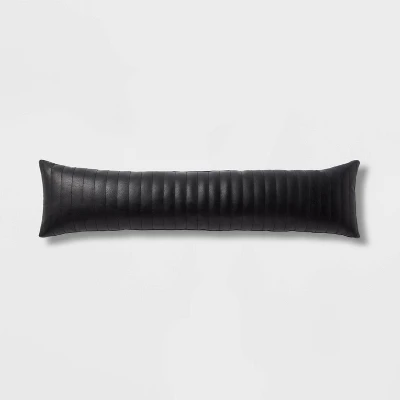 Lumbar Faux Leather Channel Stitch Decorative Throw Pillow - Threshold™ - Image 5