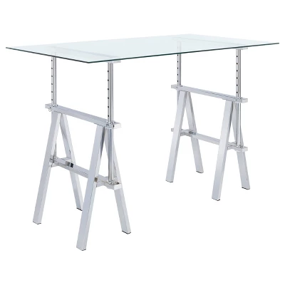 Statham Glass Top Adjustable Sawhorse Standing Desk Chrome - Coaster - Image 2