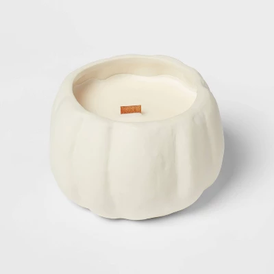 12oz Brushed Abstract Pumpkin Ceramic With Woodwick And Dustcover Pumpkin Woods Candle - Threshold™ - Image 3