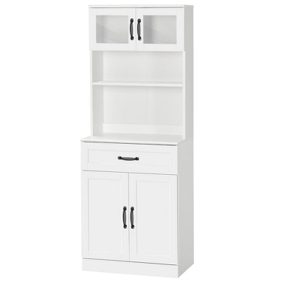 HOMCOM Freestanding Kitchen Pantry, 4-Door Buffet Cabinet With Hutch, Coffee Bar With Adjustable Shelves, 63.5 Inches, White - Image 3