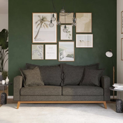 Maryan Pillowback Wood Stretcher Sofa Gray Linen - Room & Joy - Image 2