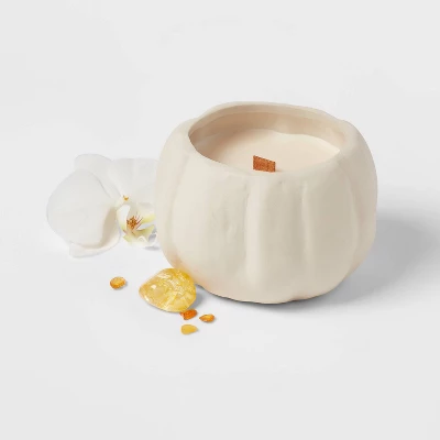 12oz Brushed Abstract Pumpkin Ceramic With Woodwick And Dustcover Pumpkin Woods Candle - Threshold™ - Image 2