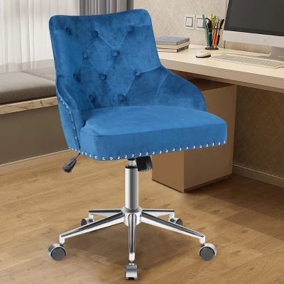Tangkula Velvet Desk Chair Upholstered 360°Swivel Height Adjustable Rolling Office Chair For Office Bedroom Living Room