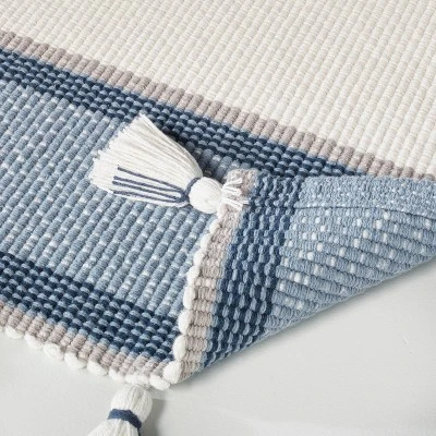 20" X 32" Color Block Stripe Tassels Bath Rug Faded Blue/White - Hearth & Hand™ With Magnolia - Image 3