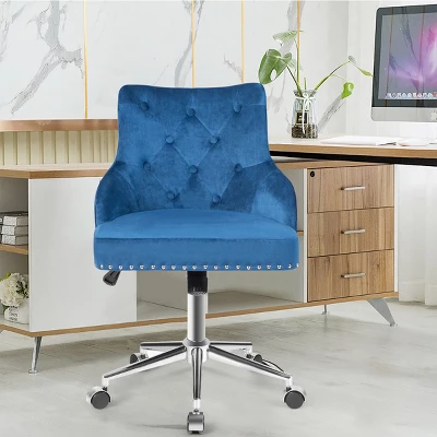Tangkula Velvet Desk Chair Upholstered 360°Swivel Height Adjustable Rolling Office Chair For Office Bedroom Living Room - Image 3