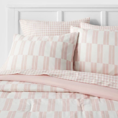 Dash Stripe Printed Microfiber Reversible Comforter & Sheets Set Ivory/Light Pink - Room Essentials™ - Image 7