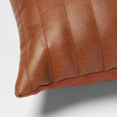 Lumbar Faux Leather Channel Stitch Decorative Throw Pillow - Threshold™ - Image 3