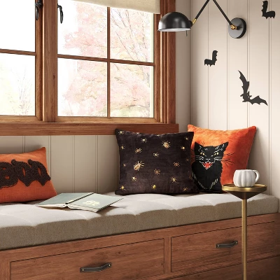 Fierce Cat Applique Cotton Velvet Square Halloween Throw Pillow - Threshold™