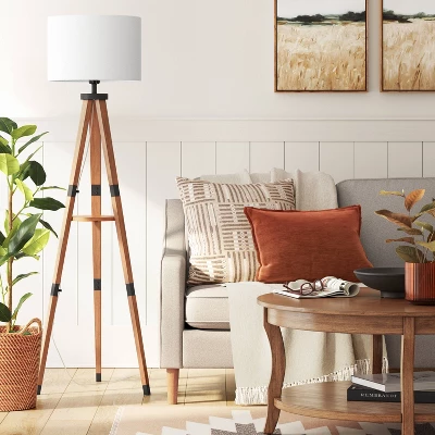 Tripod Floor Lamp With Shelf Brown Wood - Threshold™ - Image 2